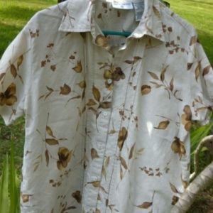 Blouse short sleeve tan with brown flowers